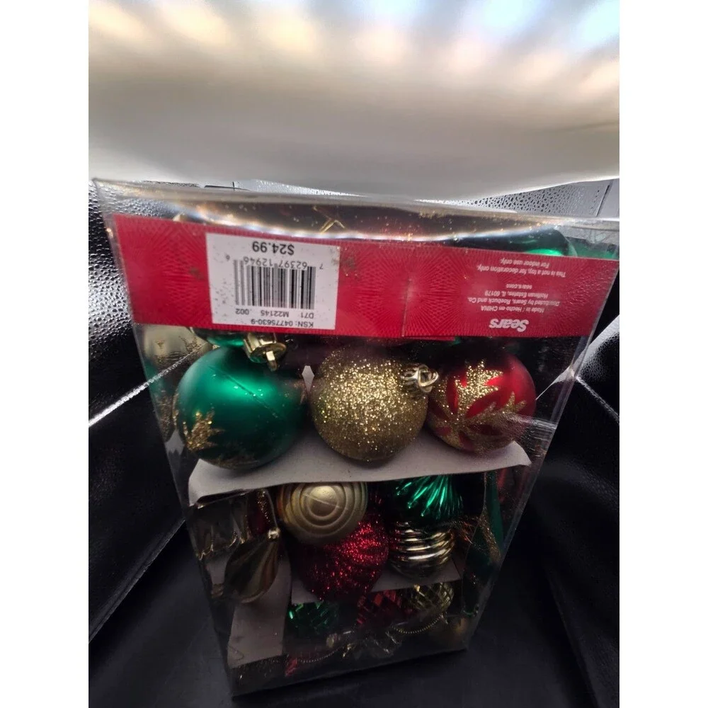 Sears Trim a Home 80 Shatterproof Christmas Ornaments Multicolor Green Red Gold